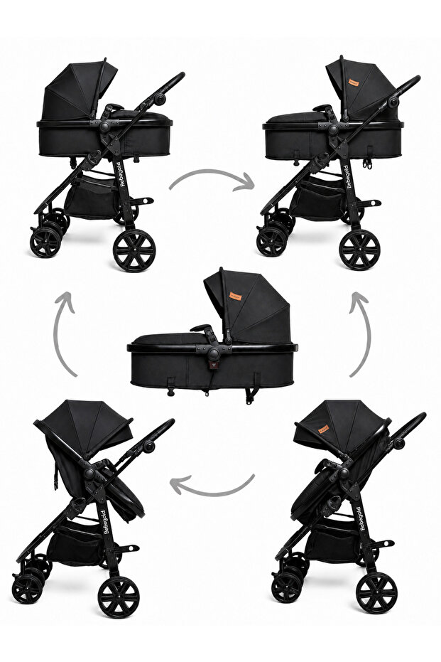 BEBEGOLD Classic Black Travel Sistem, Çift Yönlü, ( Seyahat Sistem ) Bebek Arabası Pusetsiz görsel 2
