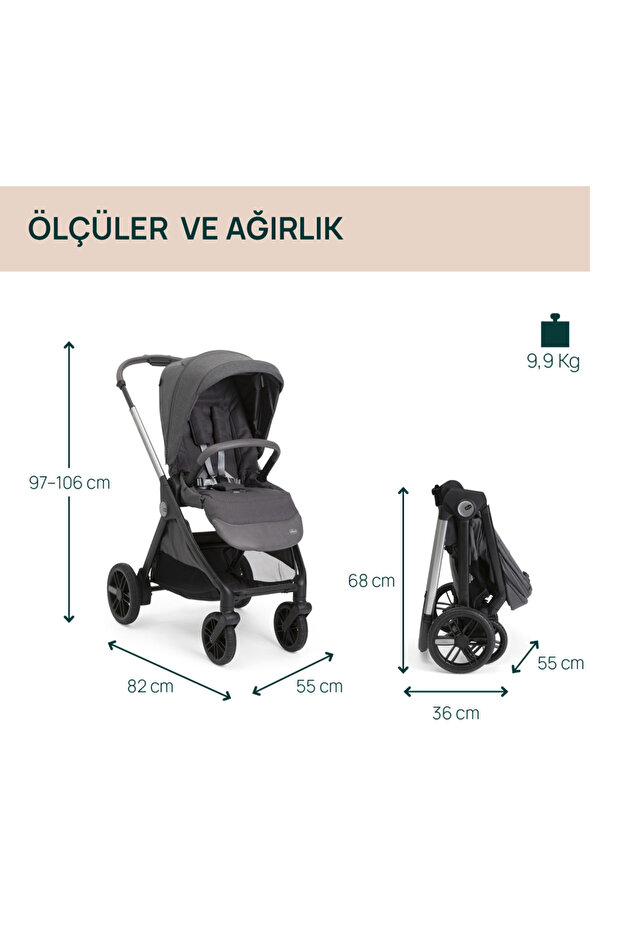 Chicco BELLAGIO BEBEK ARABASI 2.0 BLACK SATIN görsel 3