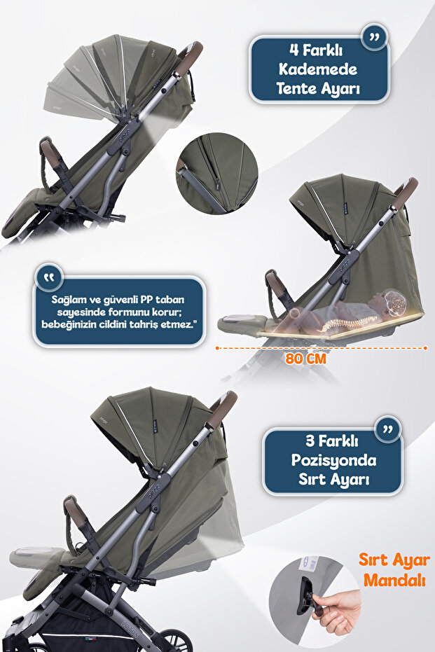 Prego Lotus Pro Kabin Boy Bebek Arabası - Tek Elle Katlanır -Hafif -UV Tenteli - Full Aksesuarlı görsel 2