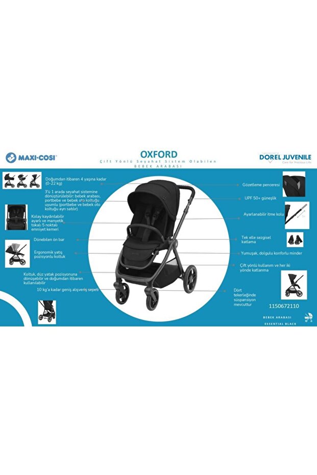Maxi-Cosi Oxford Çift Yönlü Seyahat Sistem Olabilen Bebek Arabası Twillic Black görsel 3