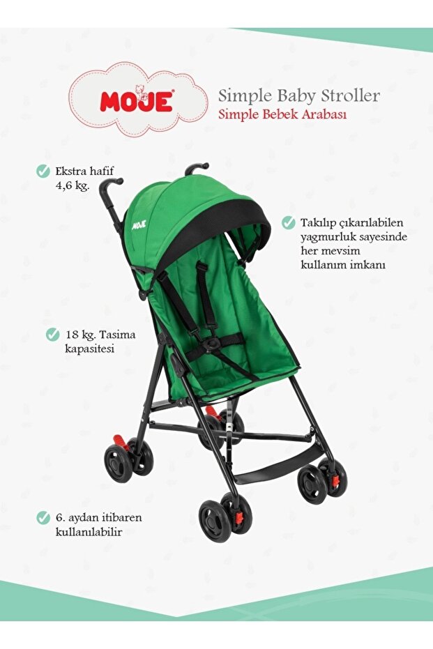 Moje Simple Haki Baston Bebek Arabası görsel 5