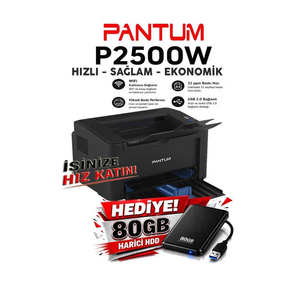 Pantum P2500W Wi-Fi Mono Lazer