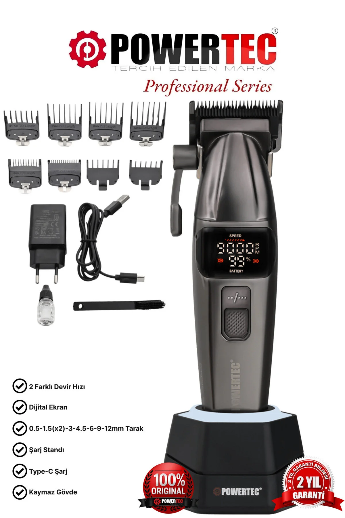 Powertec TR-4646 Profesyonel Saç Sakal Tıraş Makinesi ( 0.5mm Tarak Dahil )