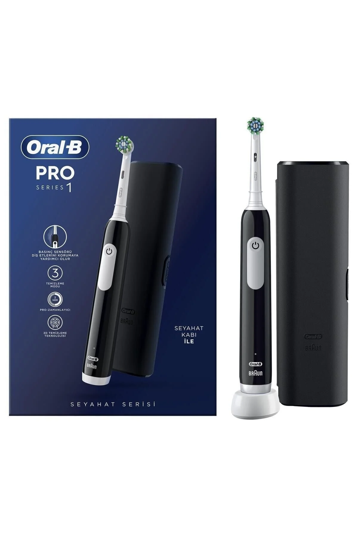 Oral-B Pro Series 1 Şarjlı Diş Fırçası Siyah + Seyahat Kabı-