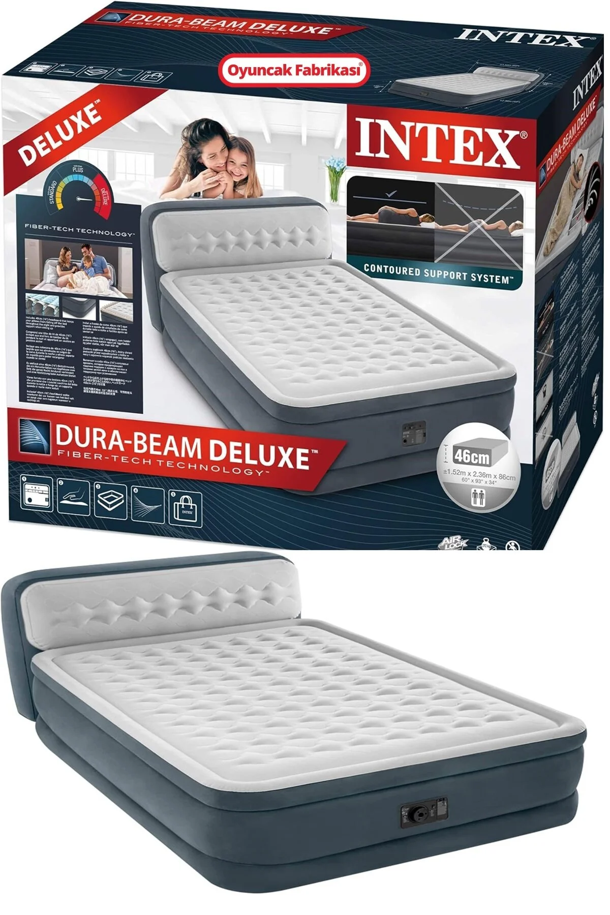 Intex Queen Dura-Beam Elektrikli Peluş Başlıklı Çift Kişilik Şişme Yatak