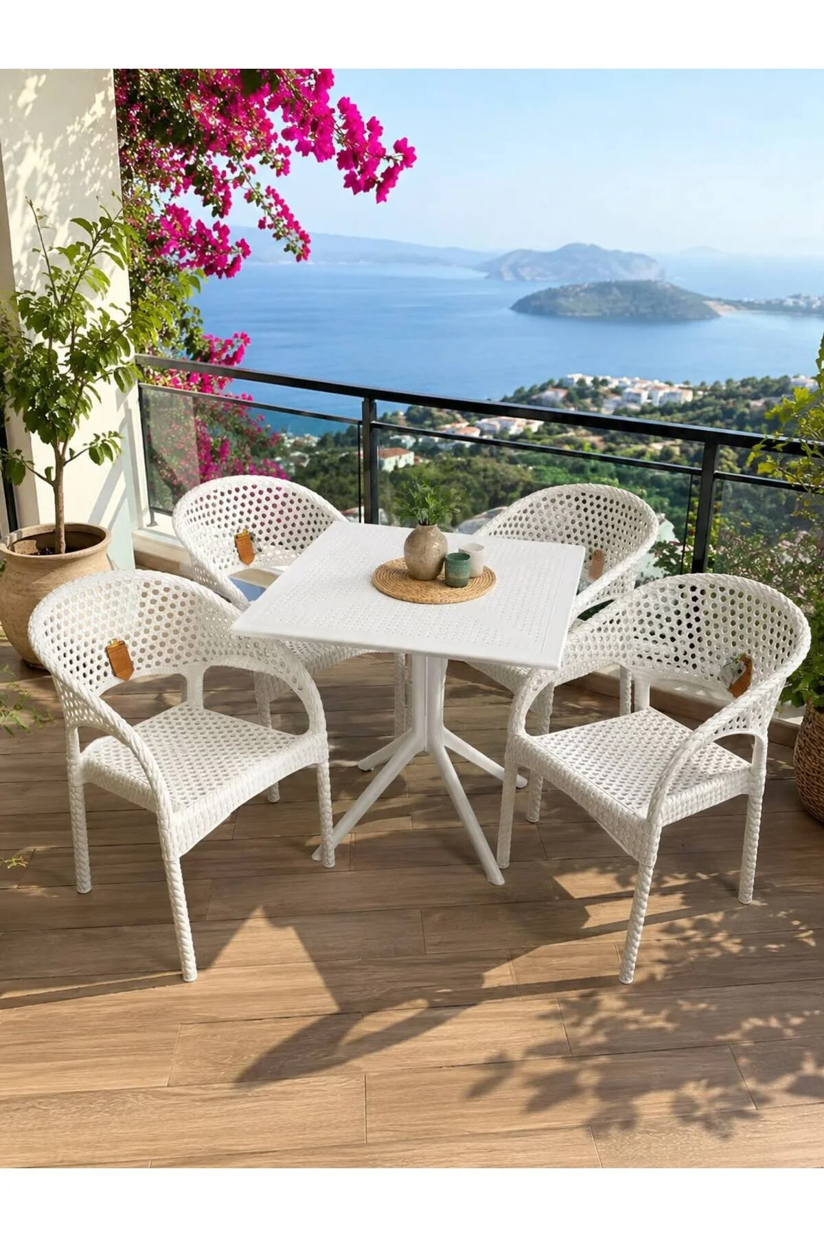 ZİYNET HOME 4 Kişilik Rattan Görünümlü Balkon Bahçe Masa Sandalye Takımı 80x80 cm masa | Gizli Demir Şaseli